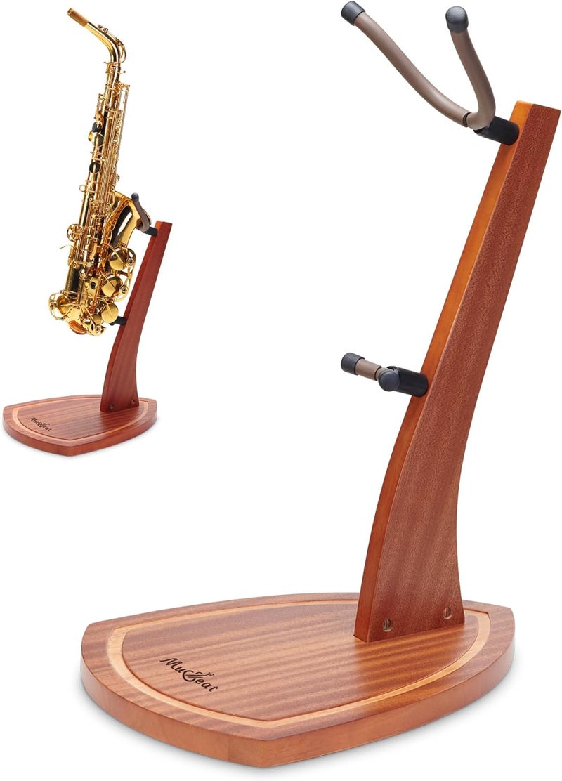 Musbeat Saxophone Stand, Saxophone Stand for Alto and Tenor, Mahogany Hardwood Alto Sax Stand with Soft Silicone Yokes, Handcrafted Wooden Tenor Saxophone Holder for Home Studio Display - Image 1